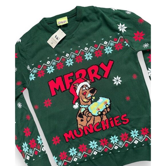NWT Scooby Doo Mens Knitted Christmas Munchies Pullover Green Acrylic Sweater S - Picture 2 of 12
